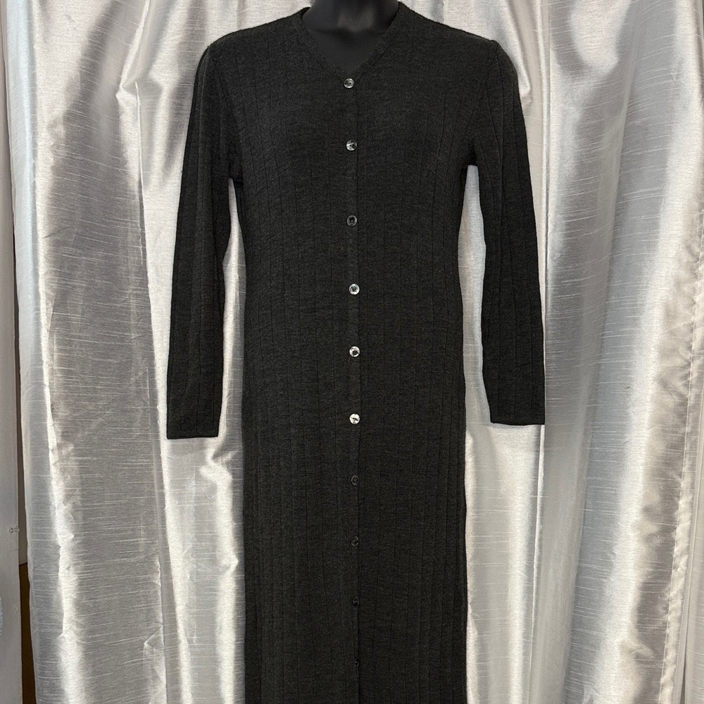 K Studio Vtg Maxi Sweater Dress Women’s M Ribbed Acrylic Wool Blend V Neck